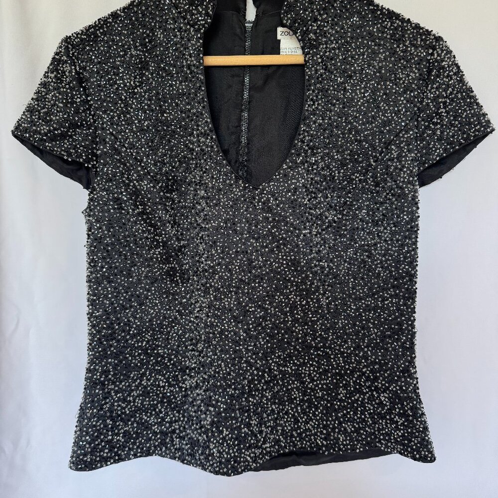 Zola Evening Beaded Top Black Women Size 8